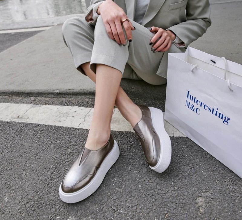 Omi Dames Platform Casual Gevulkaniseerde Schoenen - Zilver