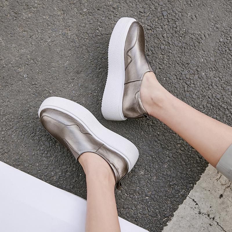 Omi Dames Platform Casual Gevulkaniseerde Schoenen - Zilver