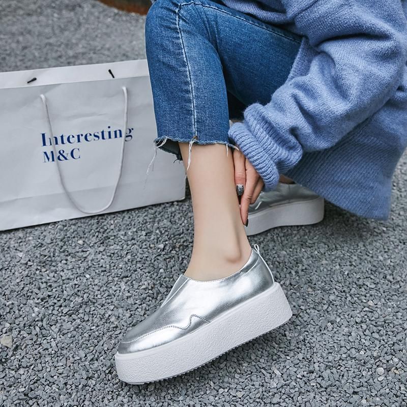 Omi Dames Platform Casual Gevulkaniseerde Schoenen - Zilver