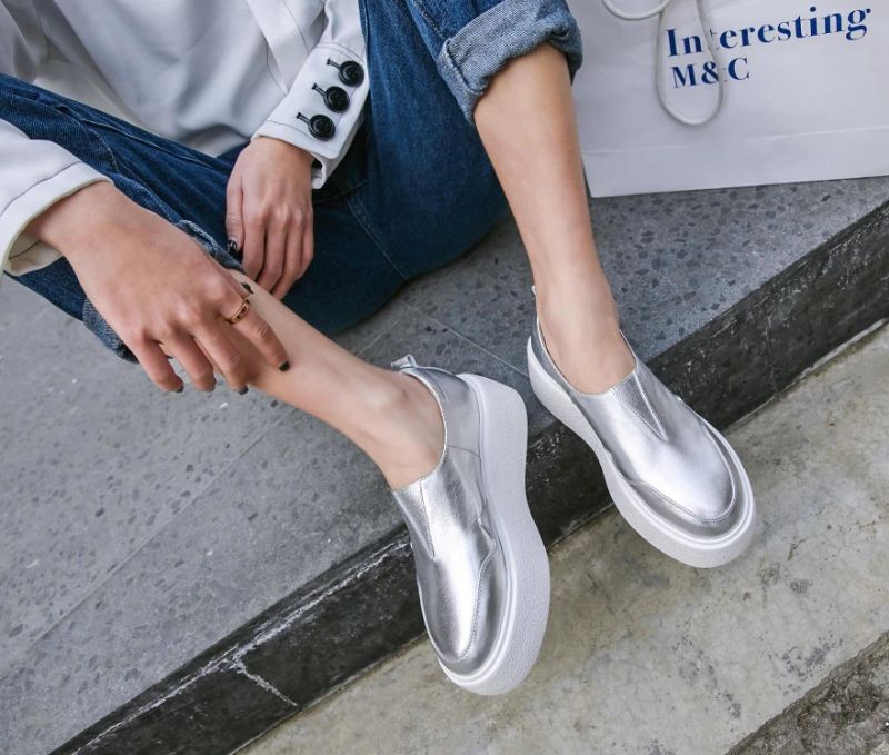 Omi Dames Platform Casual Gevulkaniseerde Schoenen - Zilver