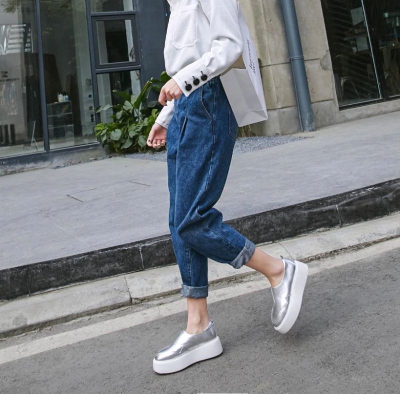 Omi Dames Platform Casual Gevulkaniseerde Schoenen - Zilver