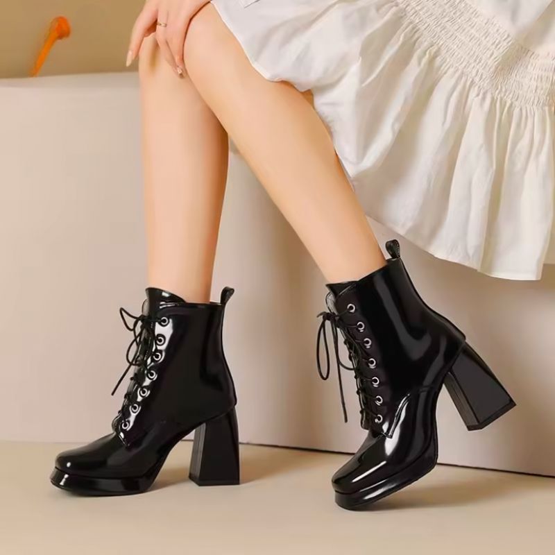 Ophelia Dames Hoge Hakken Veterschoenen - Zwart
