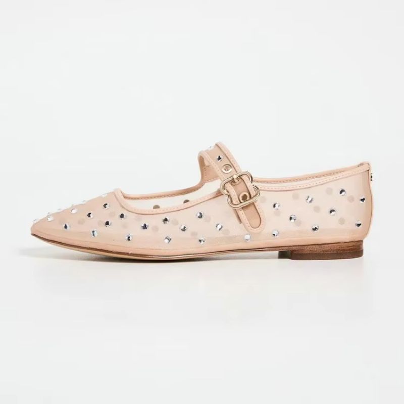 Oralia Dames Strass Ballet Platte Schoenen - Beige