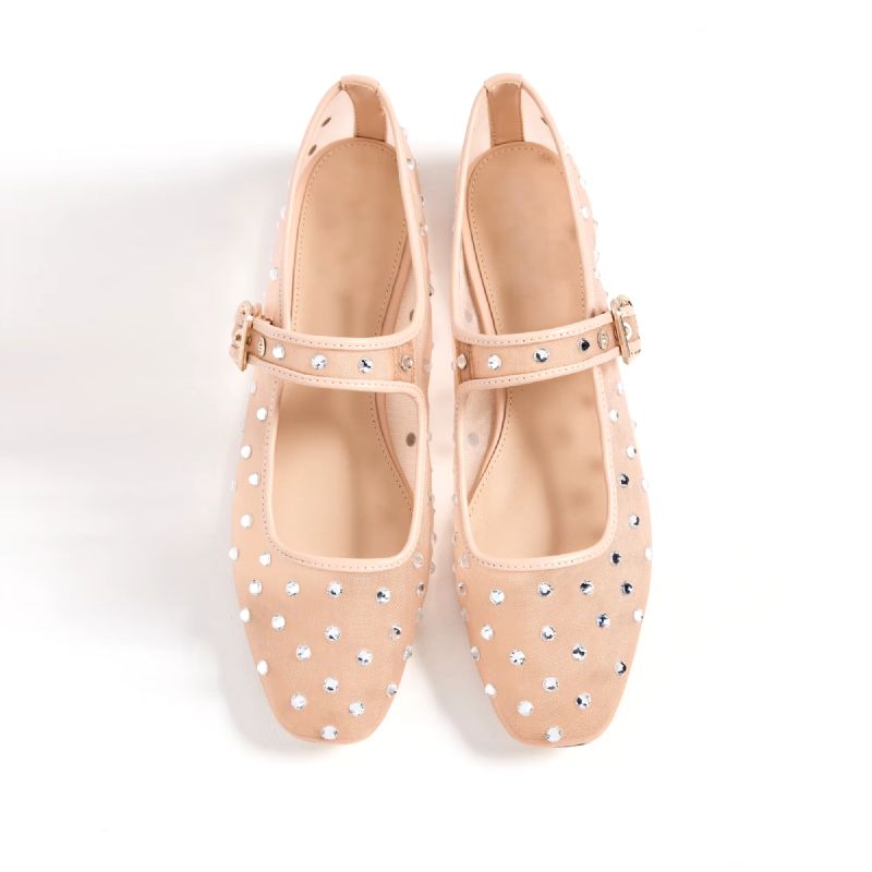 Oralia Dames Strass Ballet Platte Schoenen - Beige