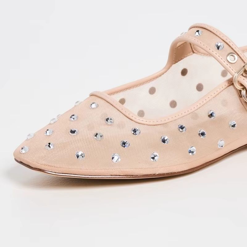 Oralia Dames Strass Ballet Platte Schoenen - Beige