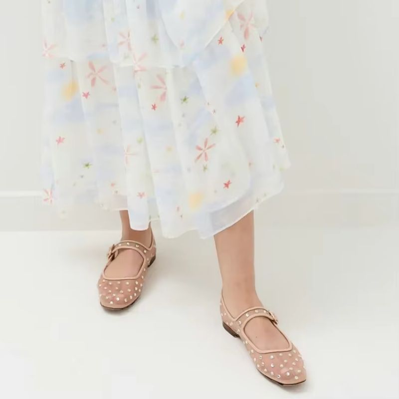 Oralia Dames Strass Ballet Platte Schoenen - Beige