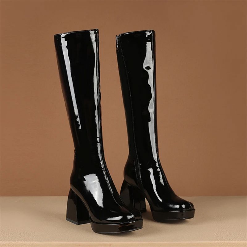 Oriana Dames Lange Herfst Laarzen - Zwart Leer