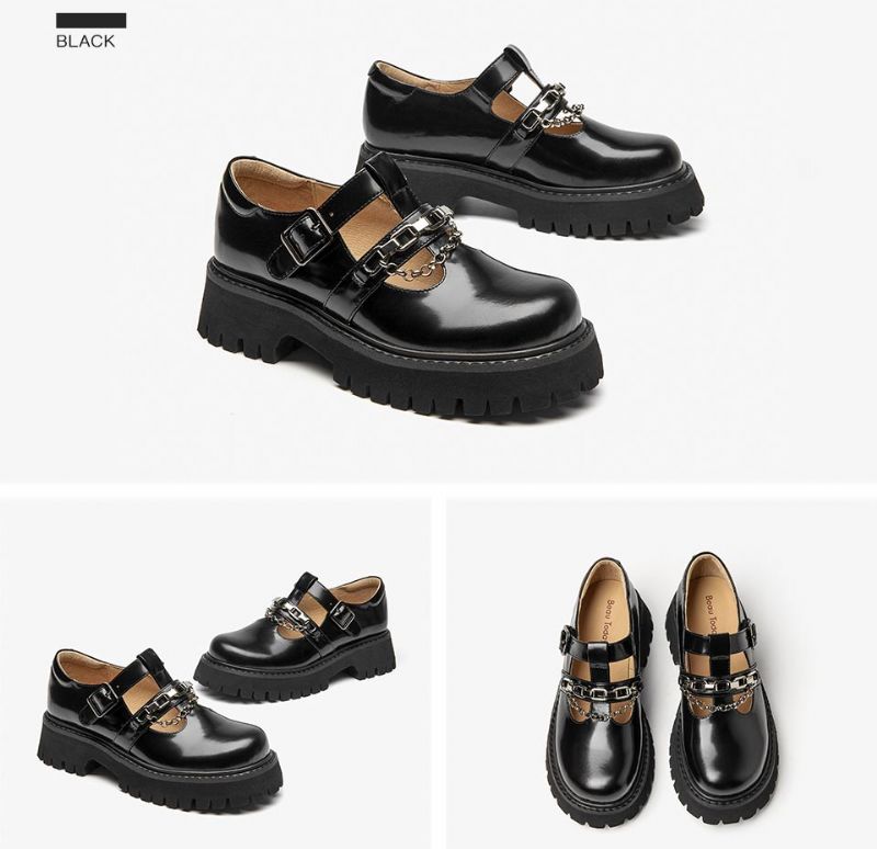 Oz Dames Leren Platform Schoenen - Zwart