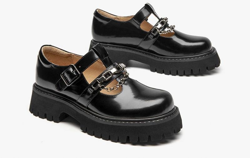 Oz Dames Leren Platform Schoenen - Zwart