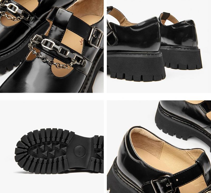 Oz Dames Leren Platform Schoenen - Zwart