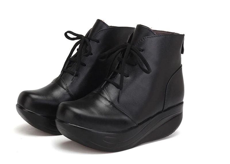 Palenque Dames Zwarte Leren Winterlaarzen - Zwart