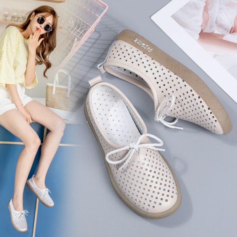Palmer Dames Platte Leren Slip On Schoenen - Beige