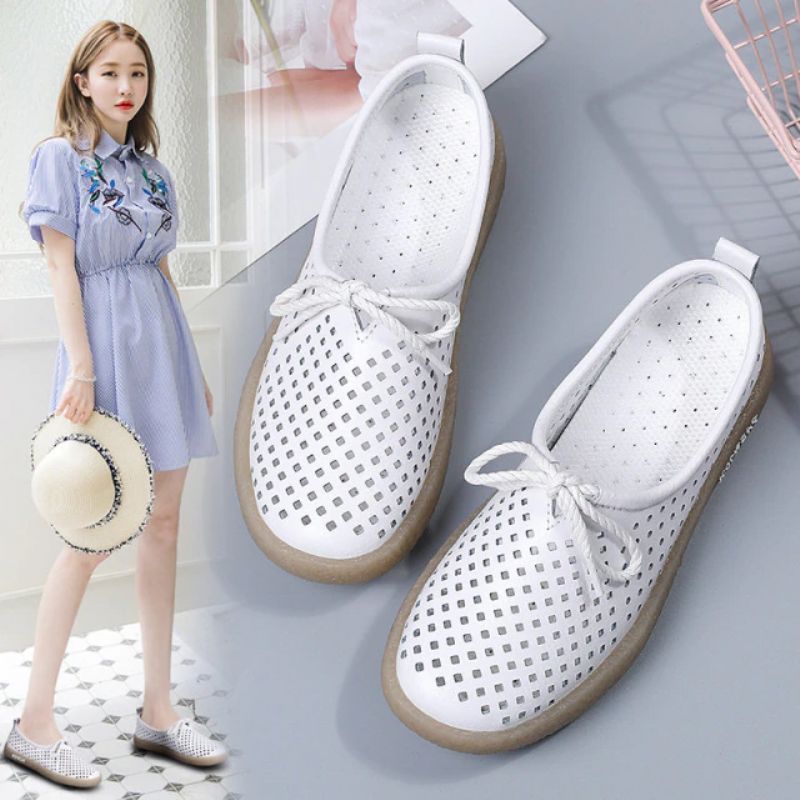 Palmer Dames Platte Leren Slip On Schoenen - Beige