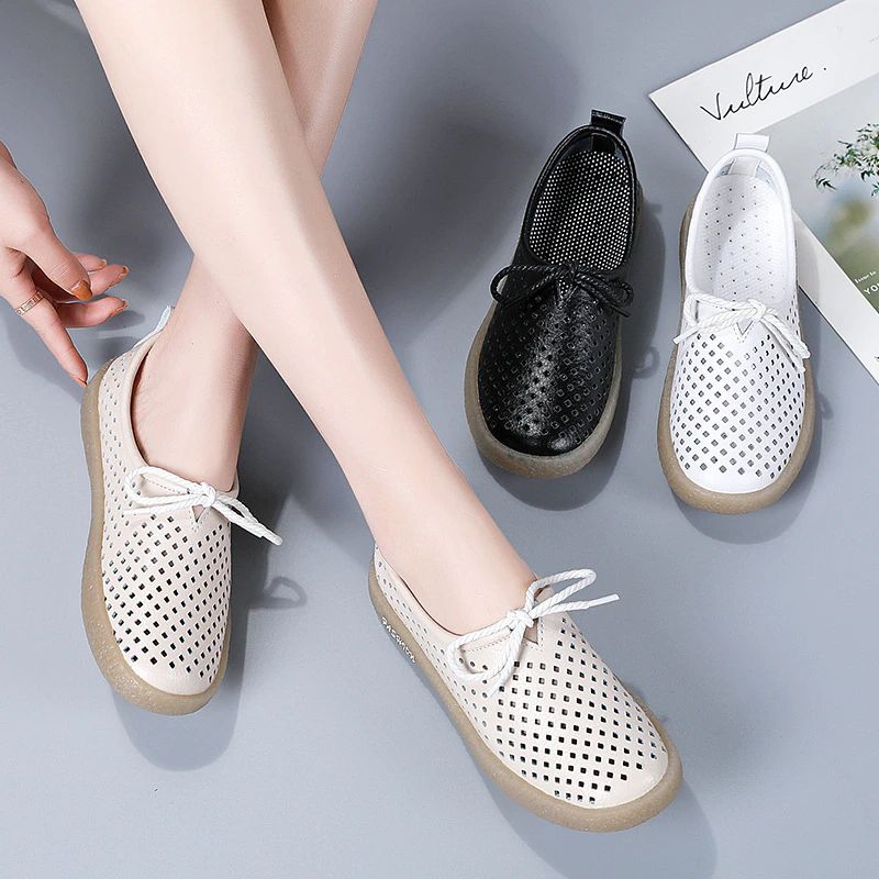 Palmer Dames Platte Leren Slip On Schoenen - Beige