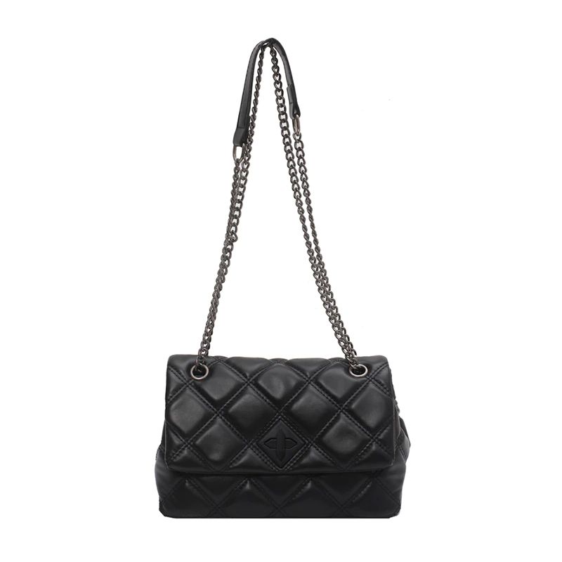 Panche Dames Luxe Trend Ketting Leren Handtas - Zwart