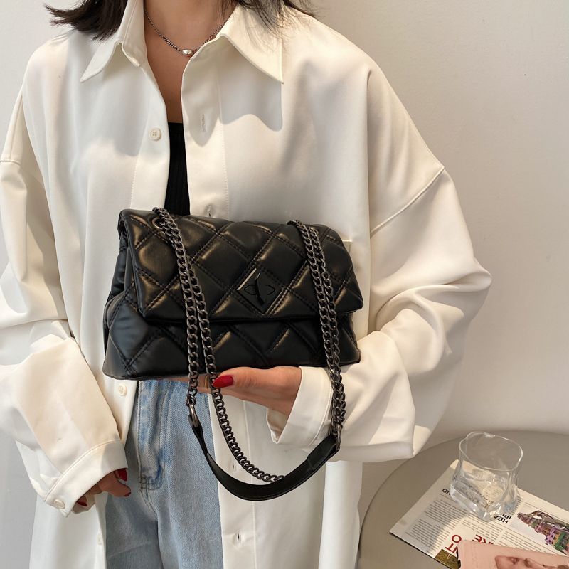 Panche Dames Luxe Trend Ketting Leren Handtas - Zwart