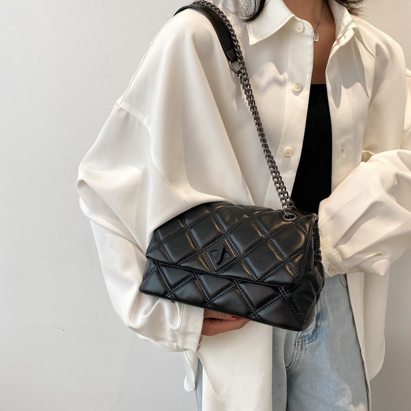 Panche Dames Luxe Trend Ketting Leren Handtas - Zwart