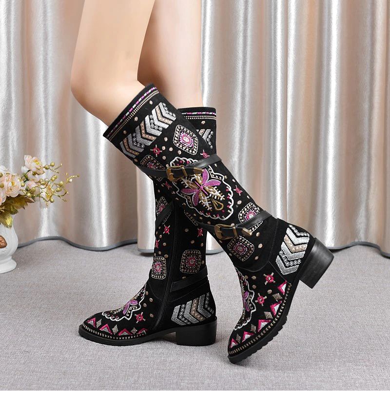 Panema Dames Western Winterlaarzen - Zwart Zonder Bont