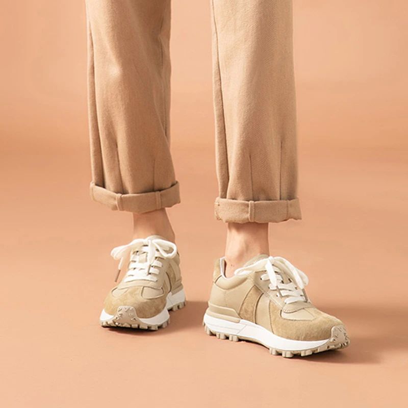 Panina Dames Platte Leren Platform Sneaker - Bruin