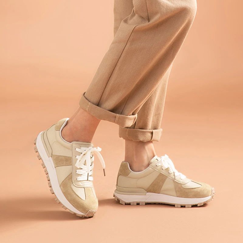 Panina Dames Platte Leren Platform Sneaker - Bruin