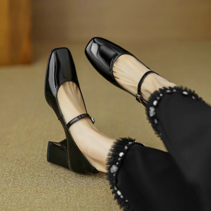 Paquita Dames Vierkante Teen Pumps - Zwart