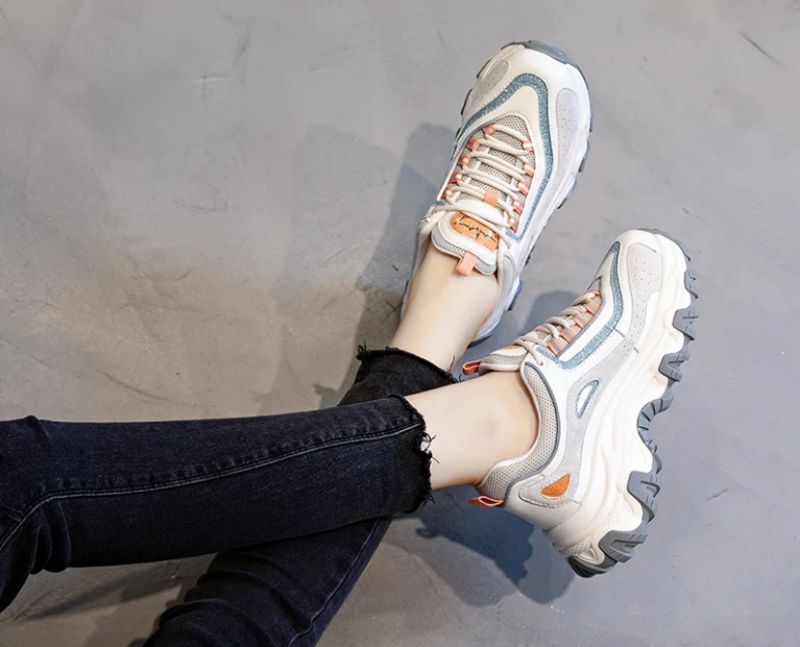 Pasquali Dames Sneakers Schoenen Echt Leer Met Platform - Oranje