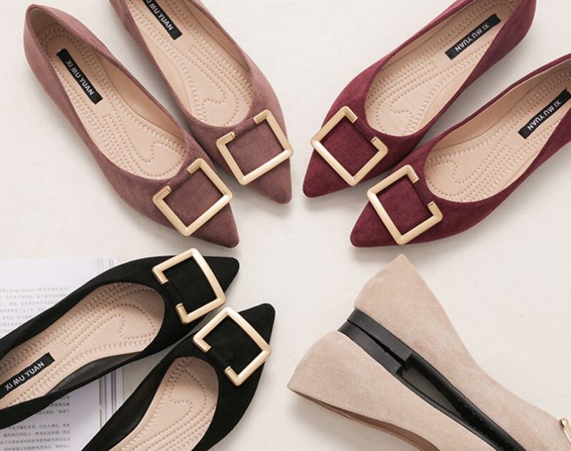 Paula Dames Puntige Teen Platte Schoenen - Abrikoos