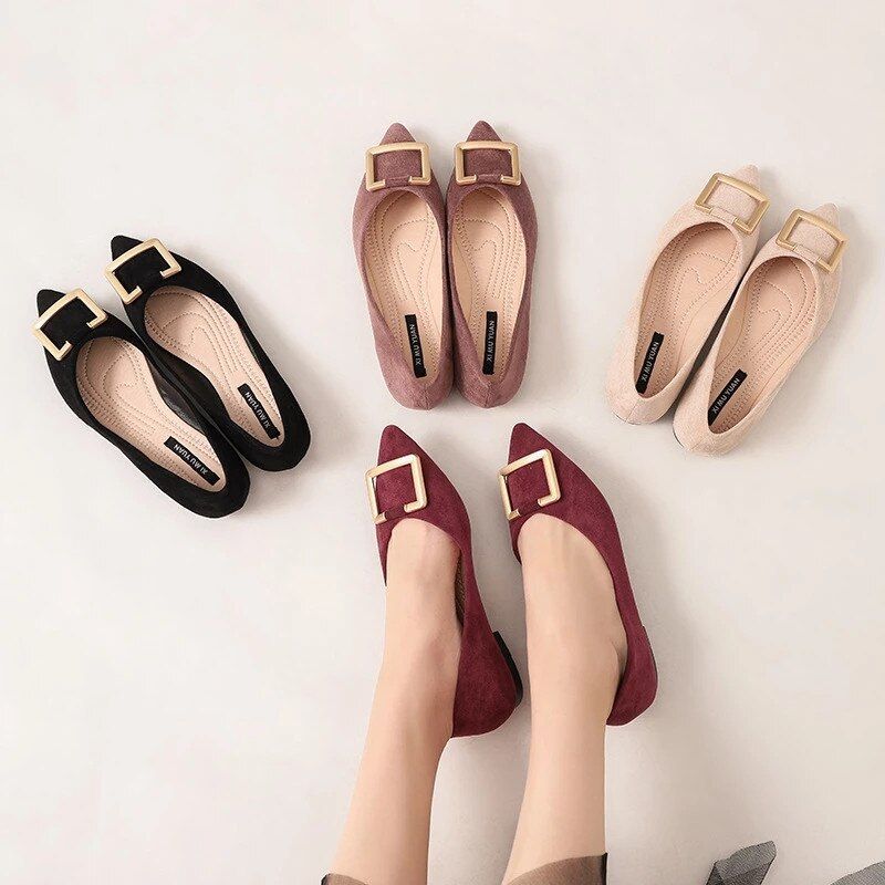Paula Dames Puntige Teen Platte Schoenen - Abrikoos