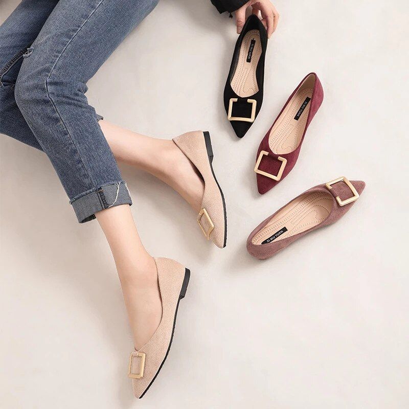 Paula Dames Puntige Teen Platte Schoenen - Abrikoos