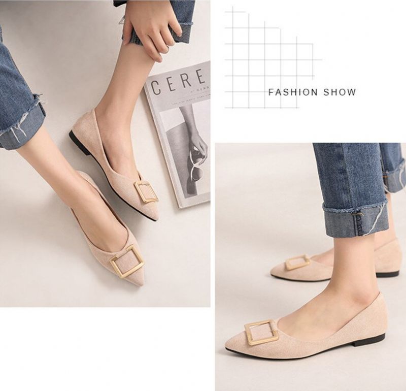 Paula Dames Puntige Teen Platte Schoenen - Abrikoos