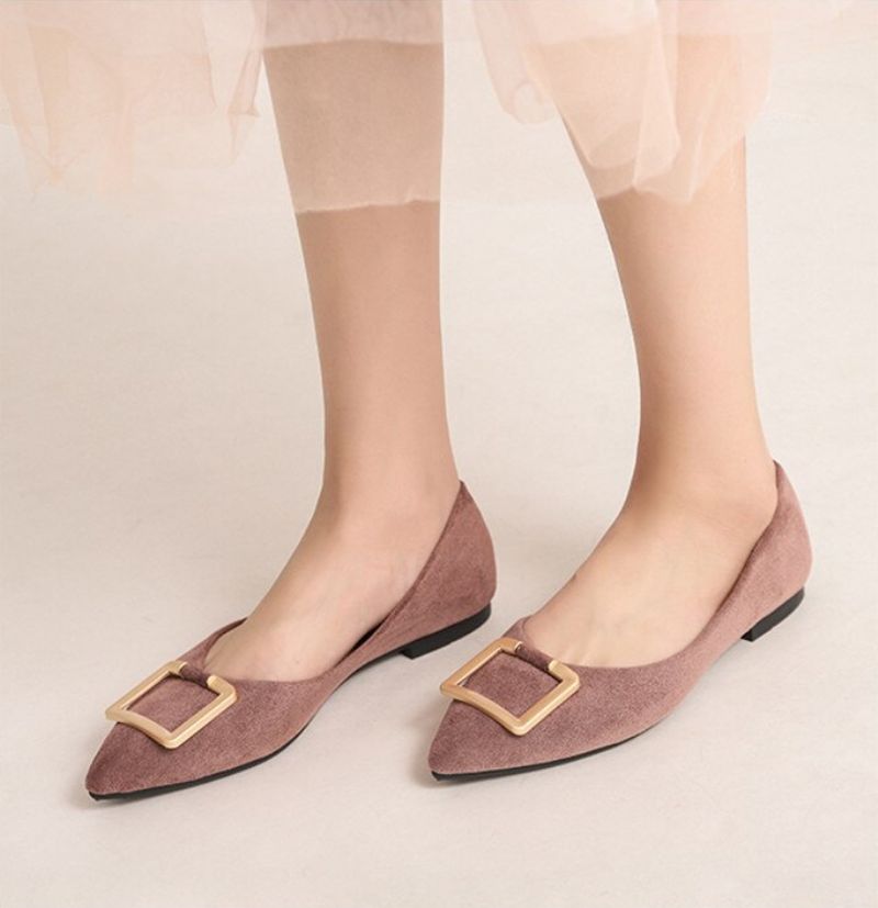 Paula Dames Puntige Teen Platte Schoenen - Abrikoos