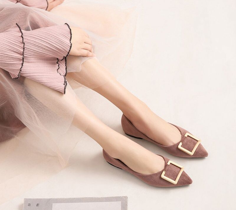Paula Dames Puntige Teen Platte Schoenen - Abrikoos