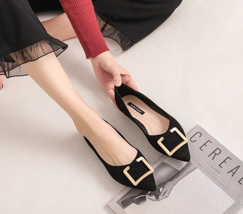 Paula Dames Puntige Teen Platte Schoenen - Abrikoos