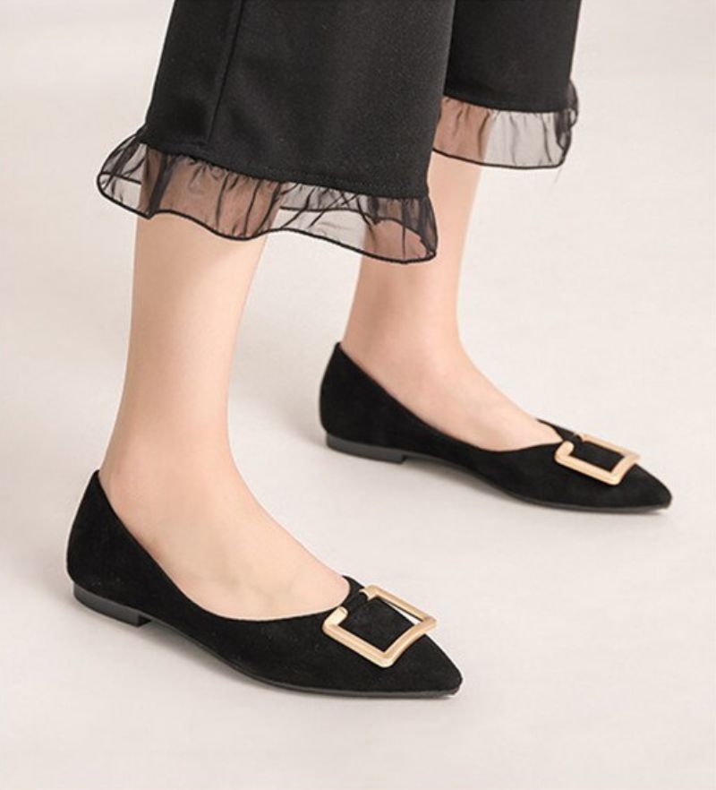 Paula Dames Puntige Teen Platte Schoenen - Abrikoos