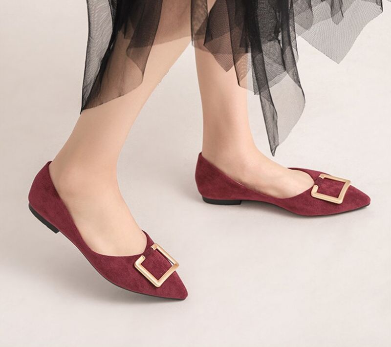 Paula Dames Puntige Teen Platte Schoenen - Abrikoos