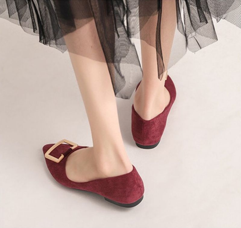 Paula Dames Puntige Teen Platte Schoenen - Abrikoos