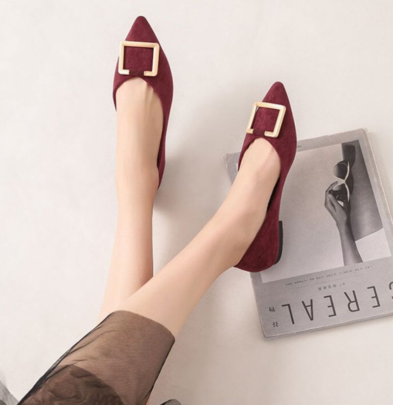 Paula Dames Puntige Teen Platte Schoenen - Abrikoos