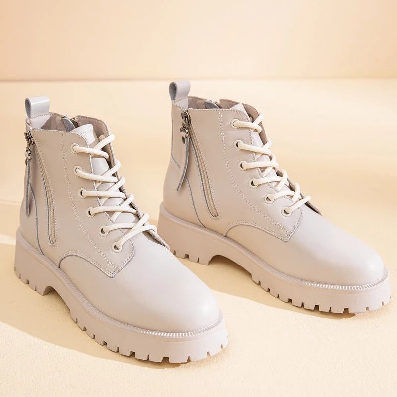Paula-laarzen Voor Dames Met Veter - Beige Bont