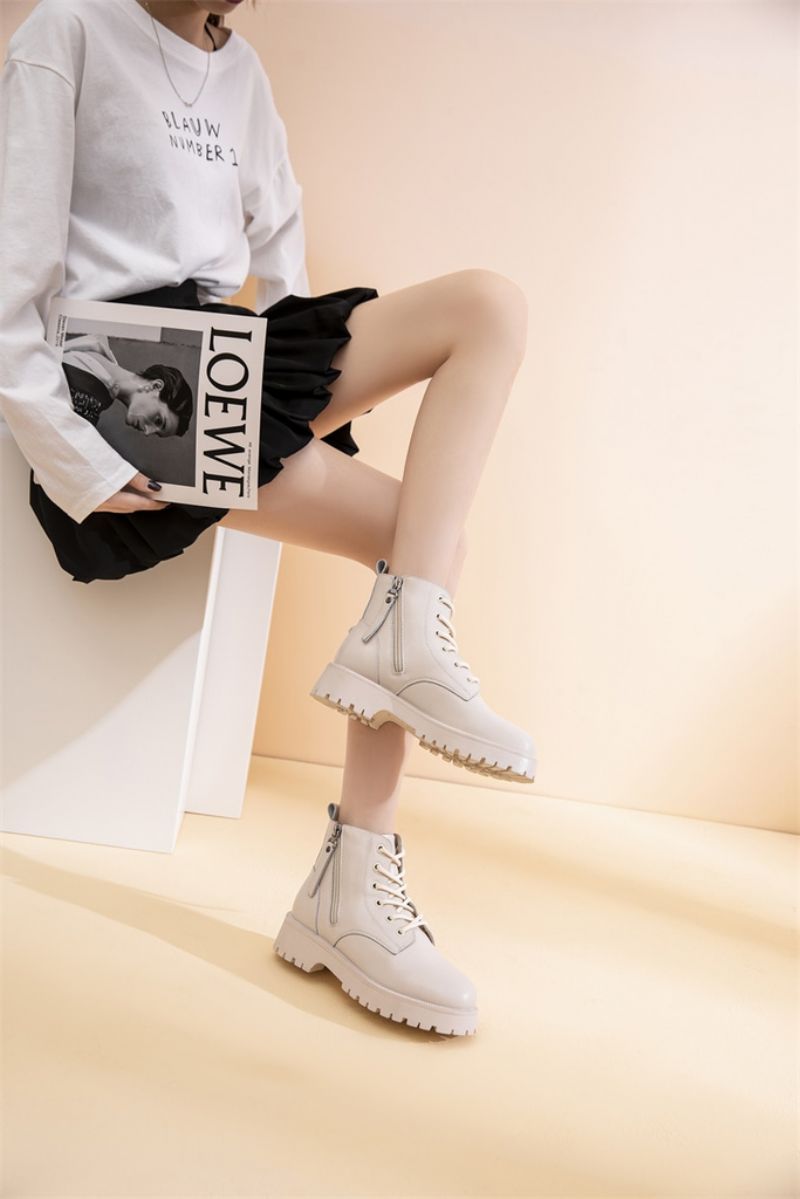 Paula-laarzen Voor Dames Met Veter - Beige Bont