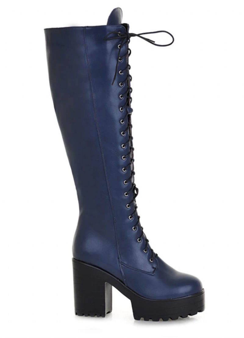 Perla Dames Veter Platform Laarzen - Zwart