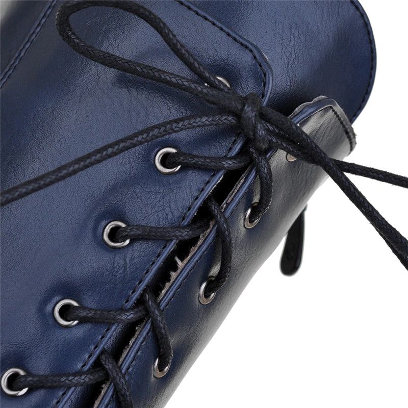 Perla Dames Veter Platform Laarzen - Zwart