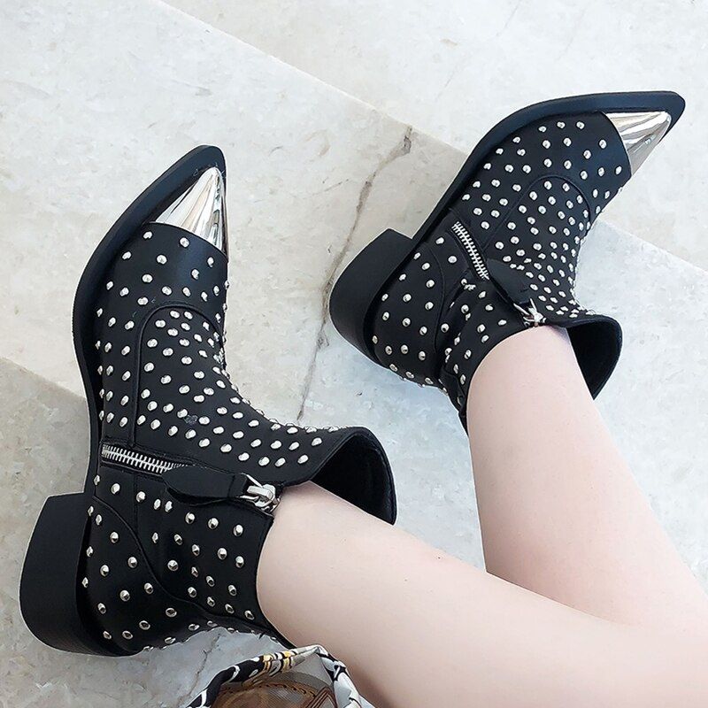 Perona Dames Met Rivets Laarzen - Zwart Zonder Bont