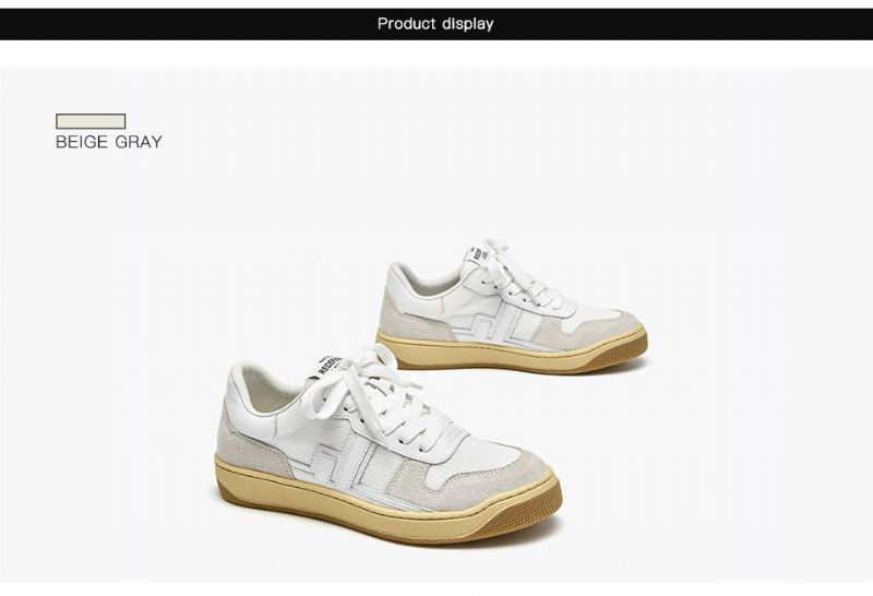 Picco Dames Sneaker Leren Veterschoenen - Beige Grijs