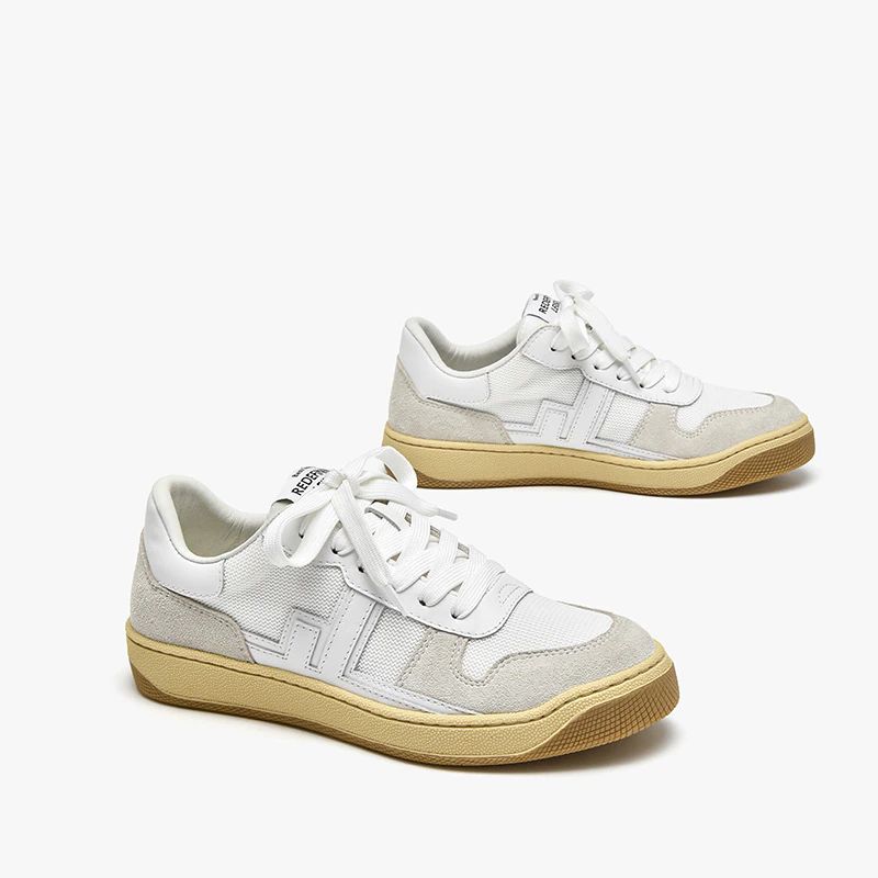 Picco Dames Sneaker Leren Veterschoenen - Beige Grijs