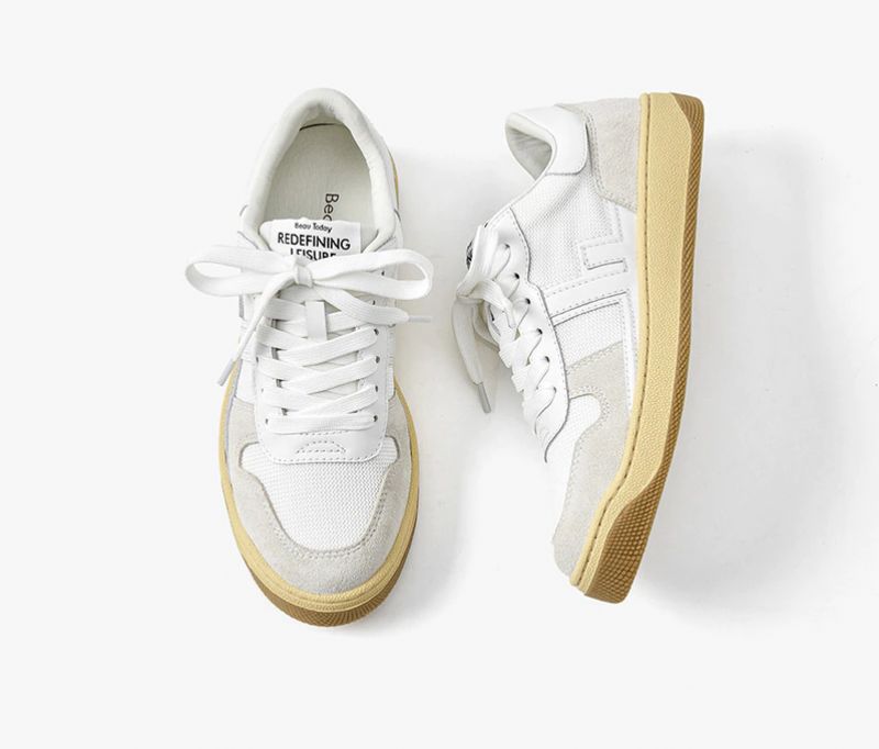 Picco Dames Sneaker Leren Veterschoenen - Beige Grijs