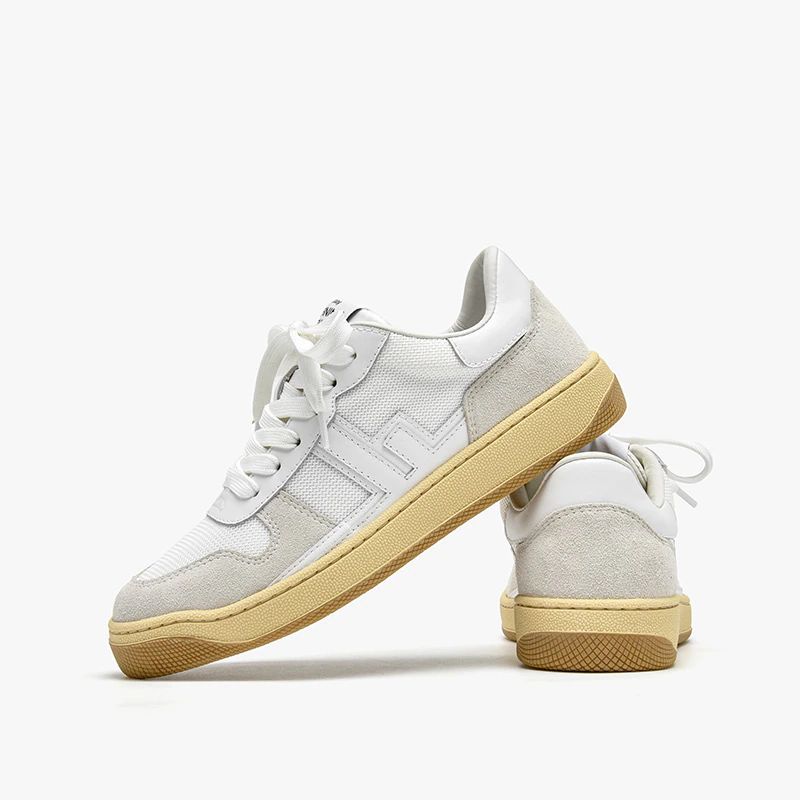 Picco Dames Sneaker Leren Veterschoenen - Beige Grijs