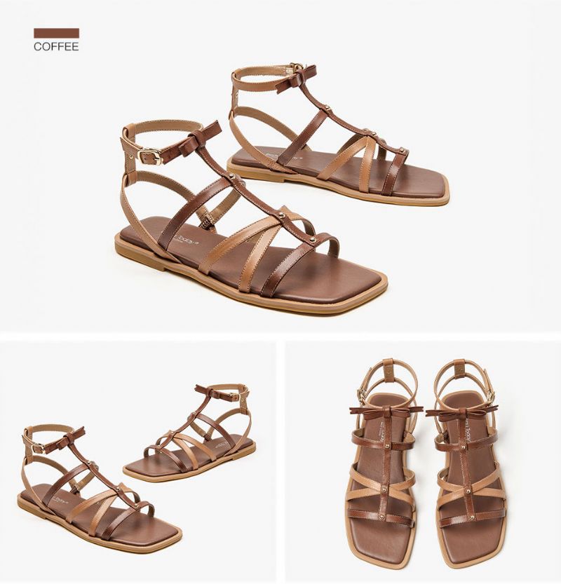 Pilar Dames Leren Zomer Sandaal - Koffie