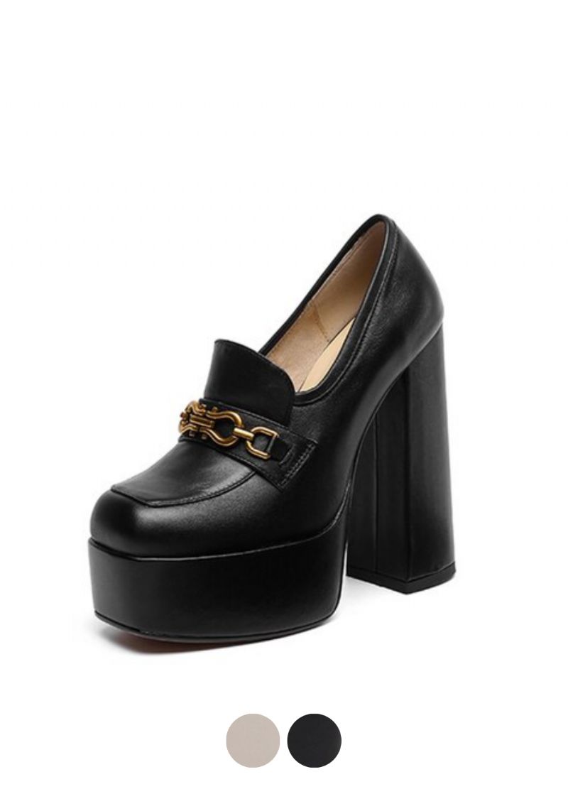 Pilar Dames Platform Leren Pump Zwarte Schoenen