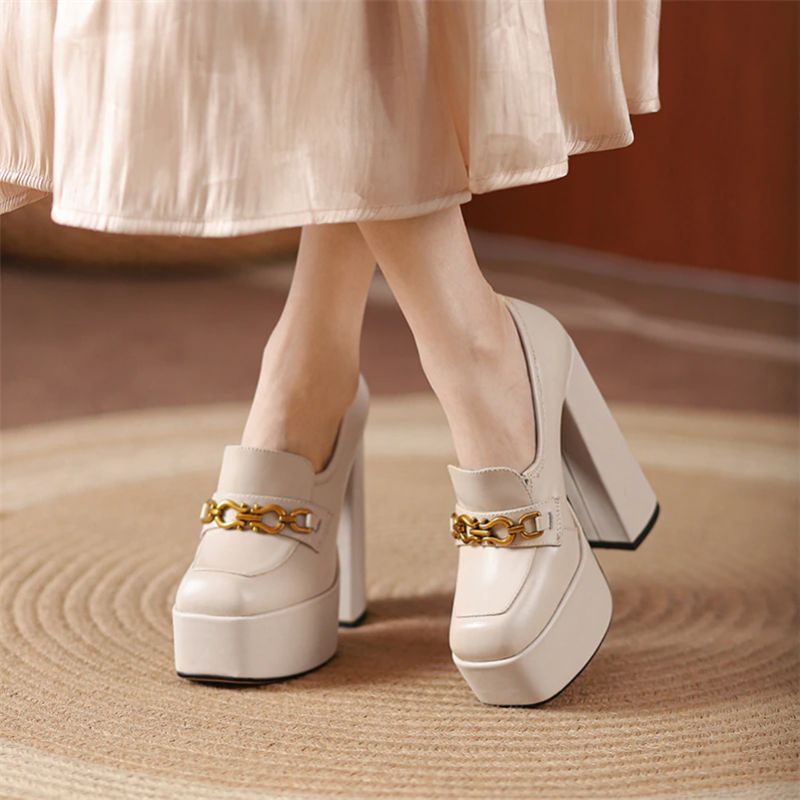 Pilar Dames Platform Leren Pump Zwarte Schoenen - Zwart