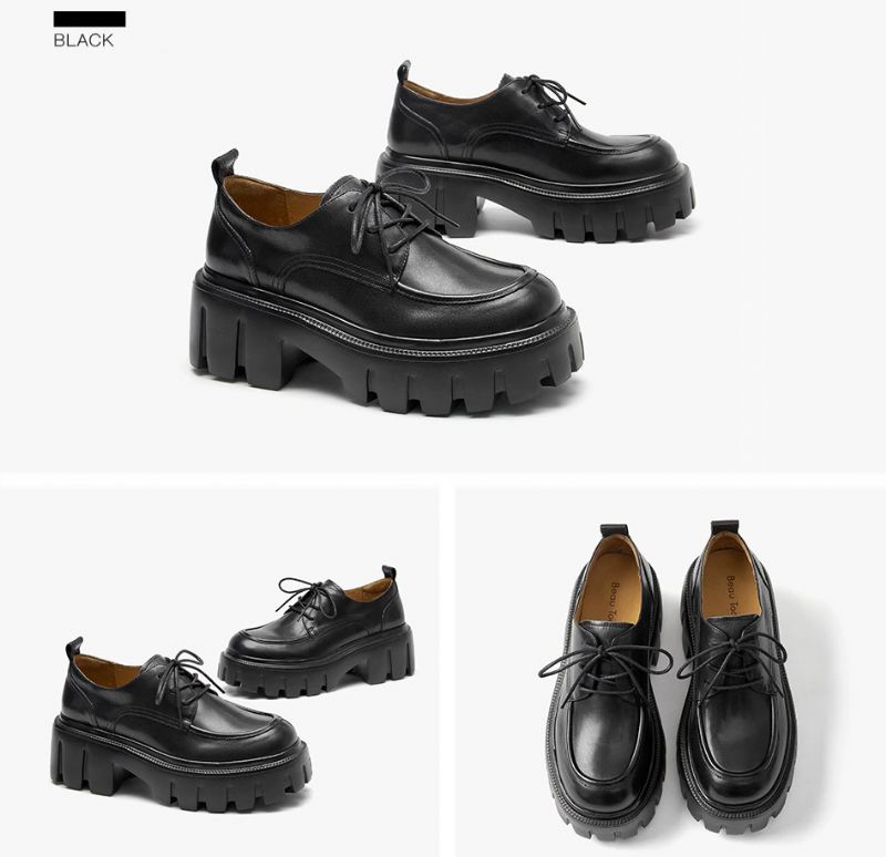 Pinto Dames Leren Platform Schoenen - Koffie
